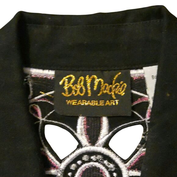 Bob Mackie Wearable Art Jacket Size L Black & Pink Embroidered Stretch Cut Outs - Picture 4 of 11